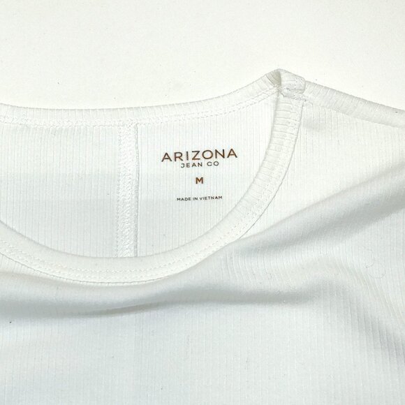 Arizona Jean Co Ribbed Long Sleeve Crop Top Med T-Shirt Lettuce Edge Waist Cuffs - Picture 3 of 6